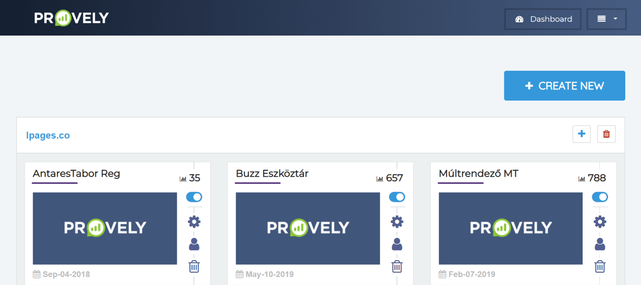 Növeld akár 250%-al a konverziód - Sales Pop az oldaladra 53 provely dashboard - Marketingszoftver, Marketing