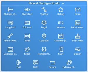 Chatbot készítés programozói tudás nélkül 8 chatbot-szoftver-quriobot-step-types